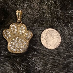 Rhinestone Dog Paw Pendant in Gold-tone